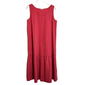 Eileen Fisher Womens Organic Cotton Pucker Tiered Dress Large Watermelon